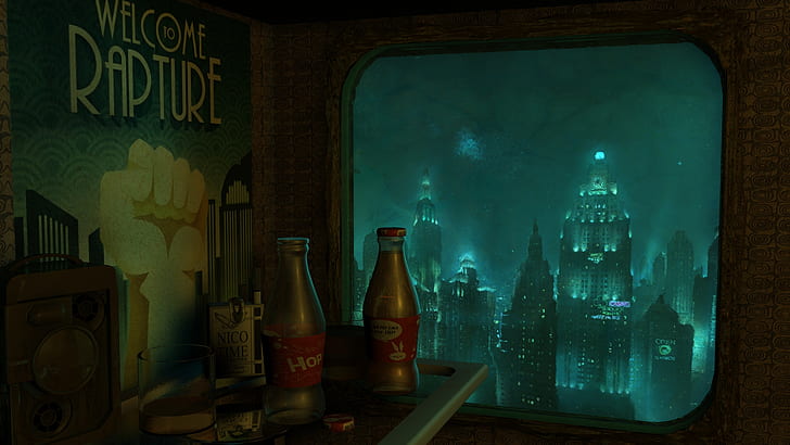 Bioshock Rapture Buildings Underwater Poster HD, gry wideo, budynki, bioshock, podwodne, plakat, zachwyt, Tapety HD