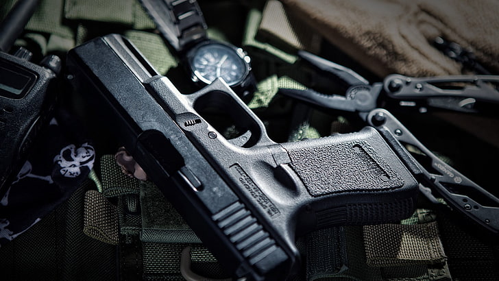 pistola semi-automática preta, Glock, pistola, arma, militar, HD papel de parede