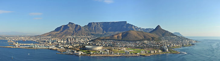 stadion bulat kelabu, Cape Town, Afrika Selatan, pelabuhan, panorama, Wallpaper HD