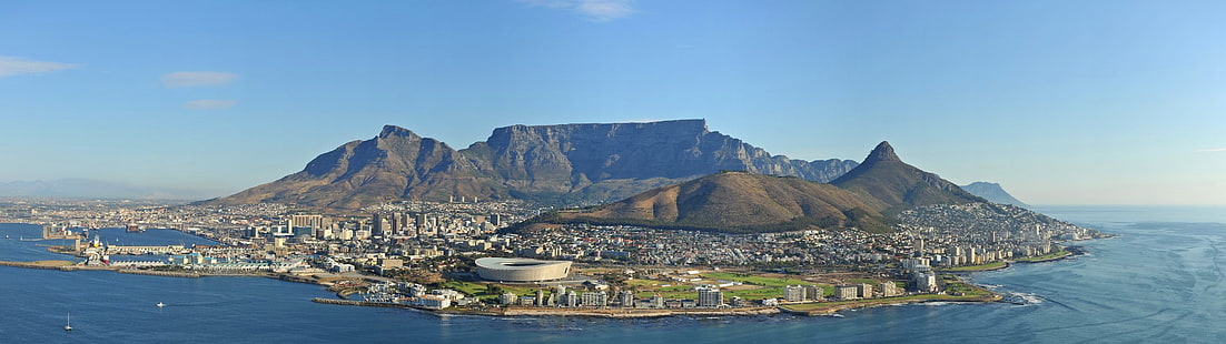 ملعب رمادى دائري ، كيب تاون ، جنوب إفريقيا ، ميناء ، صور بانورامية، خلفية HD HD wallpaper
