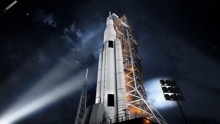 tapeta z białą rakietą, rakieta, NASA, start, port kosmiczny, Tapety HD
