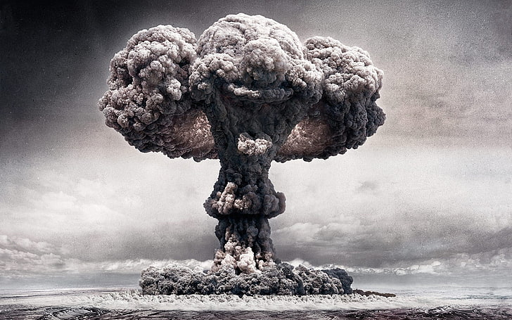 gray mushroom cloud illustration, The explosion, Clown, Grey, HD wallpaper