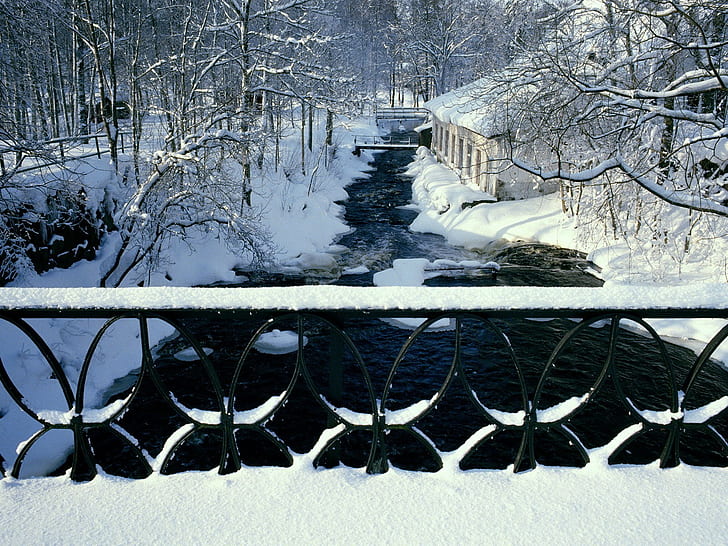 salju, anak sungai, musim dingin, Wallpaper HD