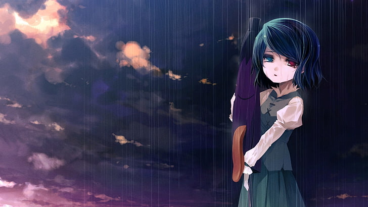 anime, rain, sadness, sad, anime art, anime girl, HD wallpaper