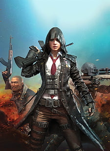 donna che tiene il fucile sfondo del videogioco, PUBG, M4, cappotti, donne, arma, arte digitale, Mikhail Kalashnikov, Sfondo HD HD wallpaper