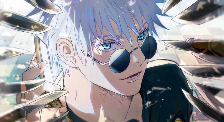 anime boys, Jujutsu Kaisen, Satoru Gojo, blue eyes, sunglasses, HD wallpaper