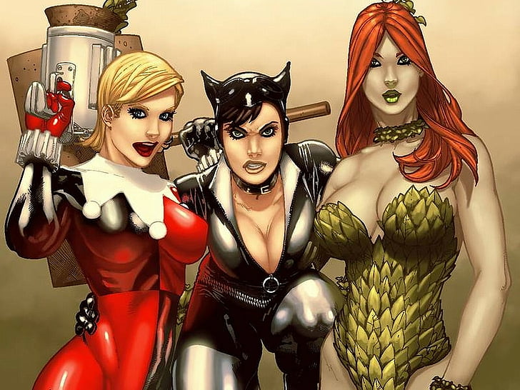 Comics, Gotham City Sirens, Catwoman, Harley Quinn, Poison Ivy, HD wallpaper