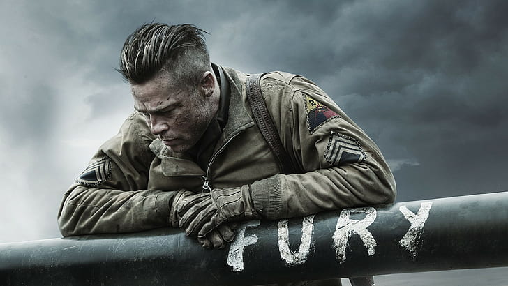 Brad Pitt, furia, Fury (film), filmy, II wojna światowa, Tapety HD