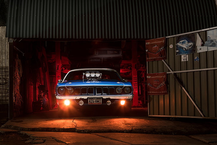 light, garage, Chrysler, muscle car, Plymouth Barracuda, HD wallpaper
