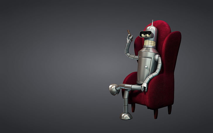 röd, robot, stol, cigarr, Futurama, Bender Bending Rodriguez, A Bender Bender Rodriguez, HD tapet
