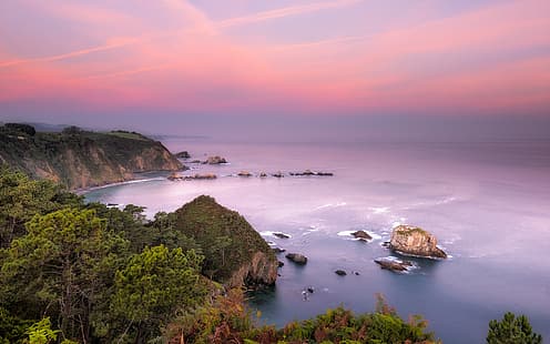 hav, kust, Spanien, Asturien, Silence Beach, Castaneras, Novellana, HD tapet HD wallpaper