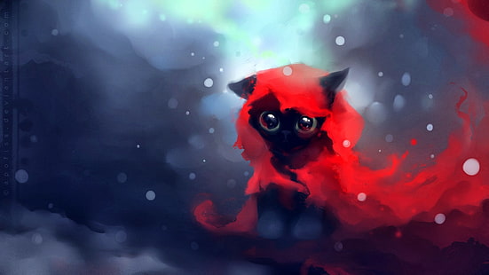 ilustrasi digital hewan hitam dan merah, anime, kucing, Apofiss, karya seni, Wallpaper HD HD wallpaper