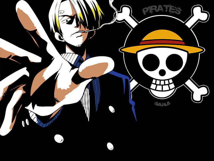 Ilustración de cráneo blanco y negro, One Piece, anime, Sanji, Fondo de pantalla HD