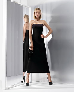 Anna Tokarska, berambut pirang, gaun hitam, sepatu hak tinggi, wanita, Wallpaper HD HD wallpaper
