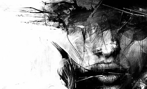 Portrait, grayscale abstract artwork, Black and White, Black, face, HD wallpaper HD wallpaper