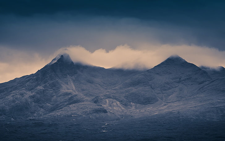 nature, landscape, mountains, mist, clouds, Skye, Scotland, UK, rock, dark, island, hills, HD wallpaper