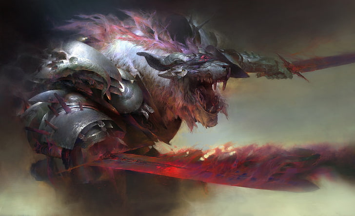 papel de parede digital de monstro, Guild Wars 2, Charr, arte de fantasia, HD papel de parede