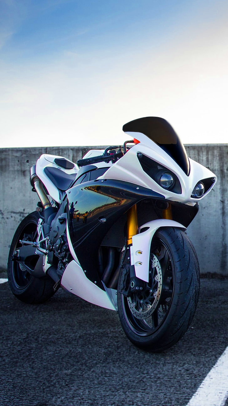 Weißes Yamaha Yzf-R1 Motorrad, weißes und schwarzes Sportfahrrad, Motorräder, Yamaha, 2015, HD-Hintergrundbild, Handy-Hintergrundbild