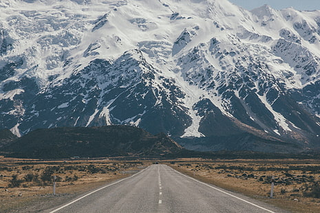 tappeto floreale bianco e nero, natura, montagne, paesaggio, strada, Nuova Zelanda, Aoraki / Mount Cook, Sfondo HD HD wallpaper