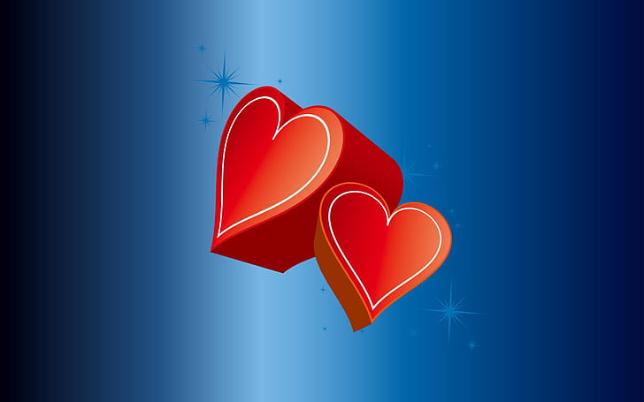 hati, merah, biru, pasangan, cinta, Wallpaper HD
