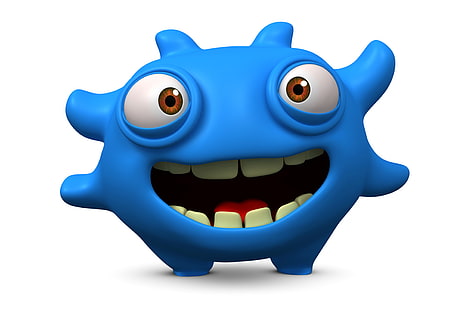 синий мультипликационный персонаж иллюстрация, монстр, улыбка, мультфильм, персонаж, смешной, милый, HD обои HD wallpaper