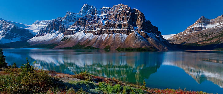 paysage, lac, montagnes, montagne enneigée, réflexion, nature, printemps, falaise, Fond d'écran HD