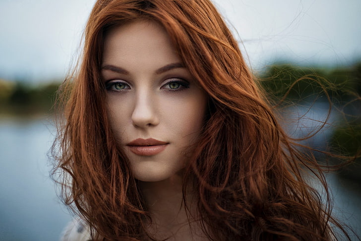 women, face, portrait, redhead, green eyes, HD wallpaper