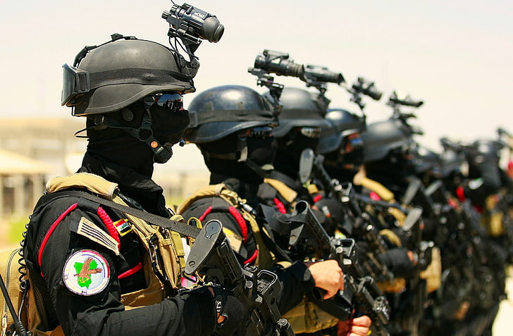 karabiny szturmowe czarne, broń, wojsko, żołnierze, Wschód, Irak, Speznaz, Bliski Wschód, Arabowie, Irackie Siły Operacyjne, Tapety HD