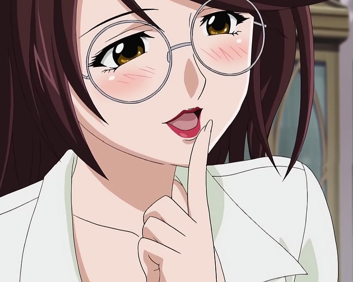 woman's pink lips illustration, anime, girl, lips, red, glasses, finger, HD wallpaper