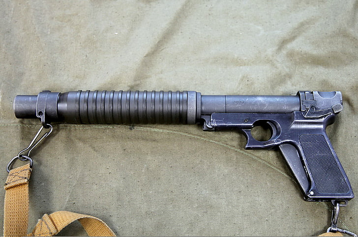 gun, background, color, khaki, trunk, strap, ammunition, various, butt, weight, shooting, for, caliber, cartridges, kit, allows, range, Special, meters, mount, grenades, removable, spare, single shot, 