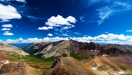 brown mountains during daytime, Mountain High, brown, mountains, daytime, canon 7d, summer, canon  eos  7d, conundrum, hot  springs, aspen  colorado, peak, summit, altitude, mountain, crested  butte, triangle, pass, nature, natural  landscape, valley, sky, clouds, scenic, mountain Peak, scenics, landscape, outdoors, mountain Range, snow, travel, blue, hiking, beauty In Nature, HD wallpaper HD wallpaper