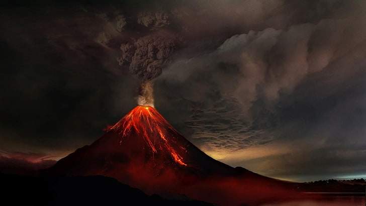 vulkanutbrott, vulkan, vulkanisk landform, himmel, geologiskt fenomen, lava, atmosfär, fenomen, stratovulkan, rök, moln, damm, lavakupol, landskap, mörker, HD tapet