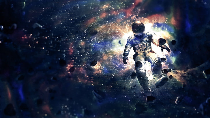 астронавт върху космически тапет, космос, LSD, наркотици, HD тапет