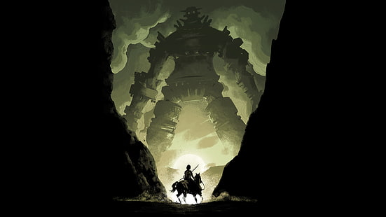 tapeta z gry jeździec, gry wideo, grafika, Shadow of the Colossus, gigant, koń, Tapety HD HD wallpaper