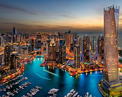 Dubai Yat Limanı, Birleşik Arap Emirlikleri, şehir illüstrasyon, Asya, Birleşik Arap Emirlikleri, Şehir, Seyahat, Gece, Kule, Mimari, Şaşırtıcı, Fotoğrafçılık, Hava, Dubai, Kentsel, Cityscape, Tatil, Alan, Dusk, Akşam, Gökdelenler, Skyline,Ufuk, tatil, şehir merkezinde, tur, marina, muhteşem, büyükşehir, ziyaret, simgesel yapı, olağanüstü, dubai marina, HD masaüstü duvar kağıdı HD wallpaper