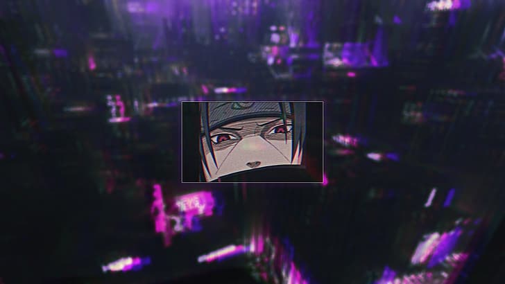 Uchiha Itachi, Naruto (Anime), Uchiha-Clan, ästhetisch, lila Hintergrund, HD-Hintergrundbild