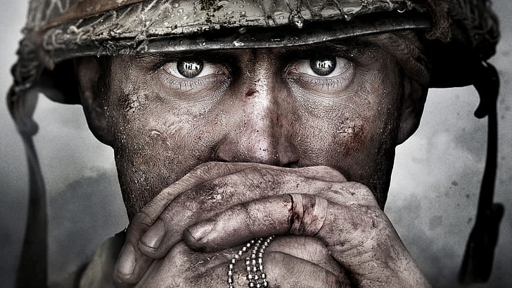 réflexion, Call of Duty WWII, jeux vidéo, soldat, Call of Duty, yeux, Seconde Guerre mondiale, looking at viewer, Call of Duty: WWII, war, Fond d'écran HD