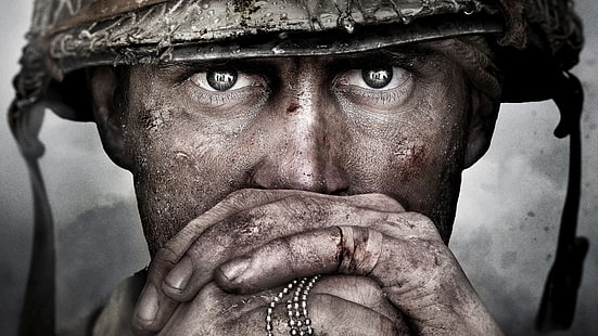 réflexion, Call of Duty WWII, jeux vidéo, soldat, Call of Duty, yeux, Seconde Guerre mondiale, looking at viewer, Call of Duty: WWII, war, Fond d'écran HD HD wallpaper