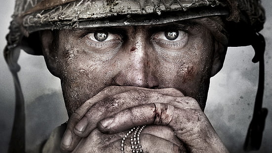 Call of Duty digital tapet, videospel, Call of Duty WWII, tittar på tittaren, soldat, krig, andra världskriget, reflektion, ögon, Call of Duty, Call of Duty: WWII, HD tapet HD wallpaper