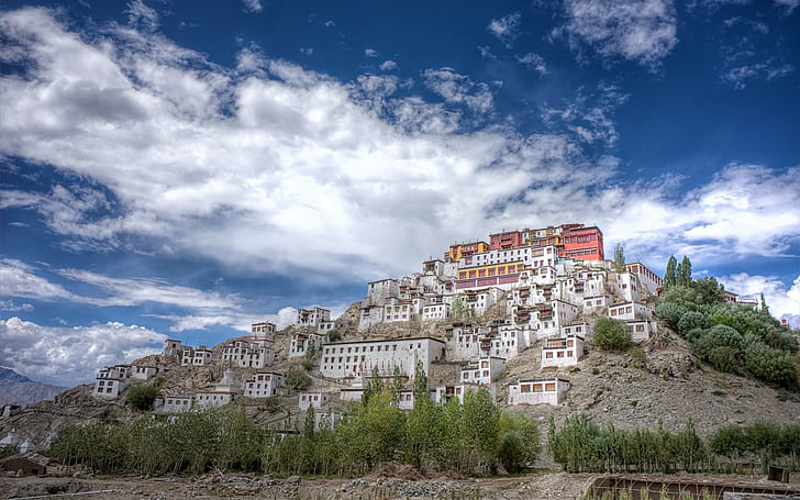 Tiksi, India, Monastery, Mountain, Buildings, HD wallpaper