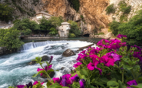 Blagaj Tekija دير جميل ربيع على نهر بونا البوسنة والهرسك 4K Ultra HD خلفيات لسطح المكتب الكمبيوتر المحمول اللوحي والهواتف المحمولة والتلفزيون 3840 × 2400، خلفية HD HD wallpaper