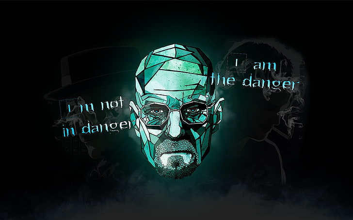 man face illustration with text overlay, fantasy art, dangerous, Breaking Bad, Walter White, Heisenberg, typography, quote, turquoise, HD wallpaper