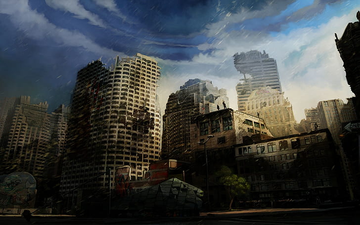 apokalyptisch, stadt, ruine, grafik, HD-Hintergrundbild