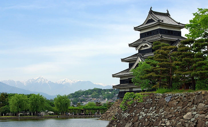 Kastil, Kastil Matsumoto, Jepang, Gunung, Wallpaper HD