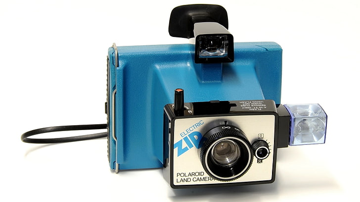 niebieski Polaroid, kamera lądowa, kamera, polaroid, technologia, 1975 (rok), Polaroid Instamatic, Tapety HD