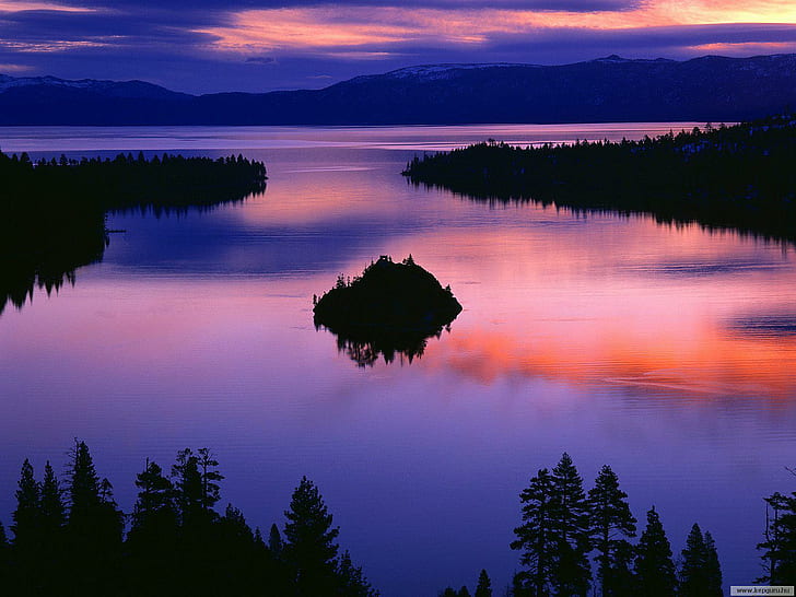 Sunrise Krajobrazy Natura Horyzont Zmierzch Kalifornia Jezioro Tahoe Zdjęcie w tle, sylwetka drzew na zbiorniku wodnym, jeziora, tło, kalifornia, horyzont, jezioro, krajobrazy, natura, fotografia, wschód słońca, tahoe, zmierzch, Tapety HD
