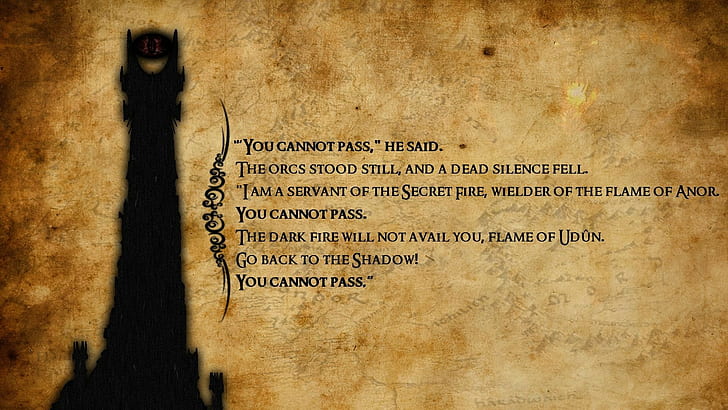 The Lord of the Rings, Gandalf, quote, movies, Balrog, Barad-dûr, The Eye of Sauron, HD wallpaper