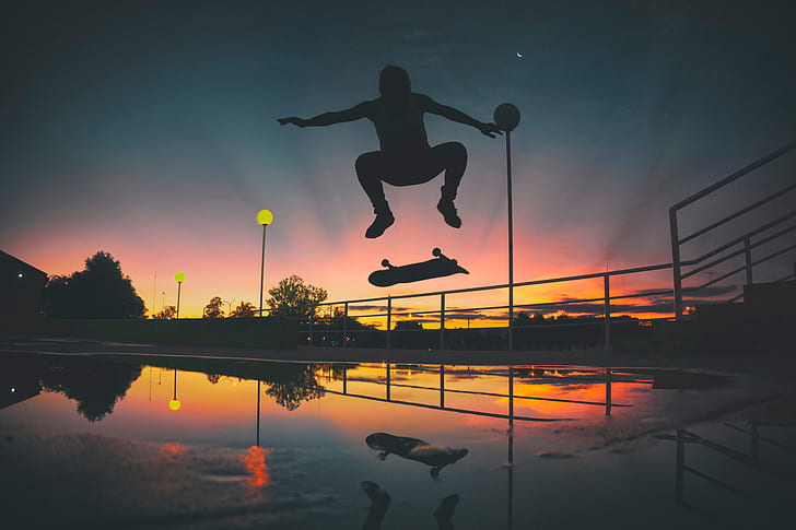 Sport, skateboard, notte, skateboard, tramonto, Sfondo HD
