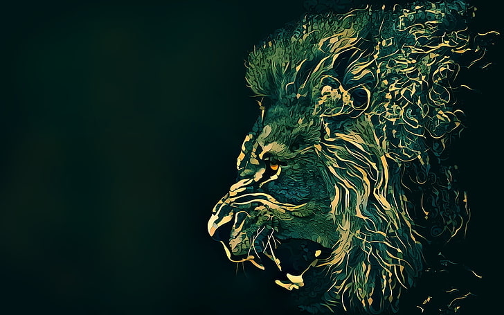 lion digital wallpaper, artwork, lion, wildlife, HD wallpaper