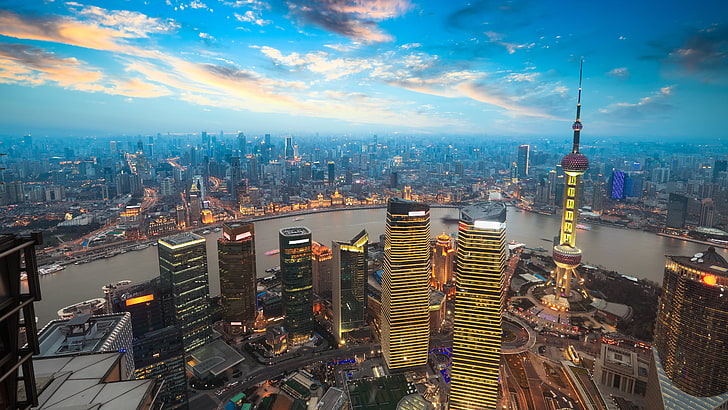 Stadtgebäude, Stadt, Wolkenkratzer, Shanghai, HD-Hintergrundbild